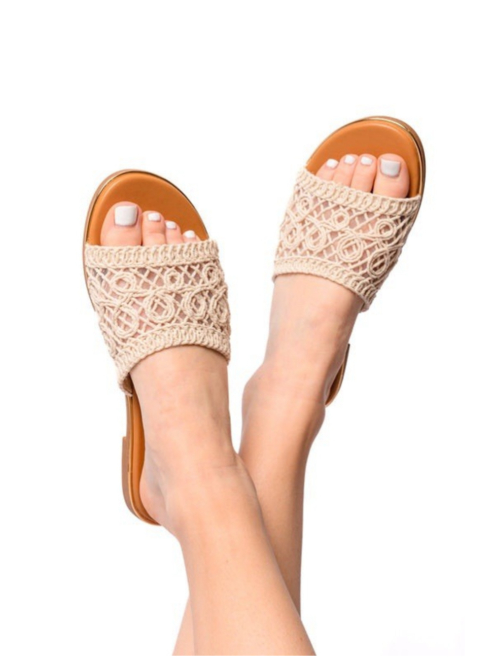 Hey Girl by Corkys Hey Beach Sandals Natural Crochet Slide Sandals Size 11 - Picture 2 of 10